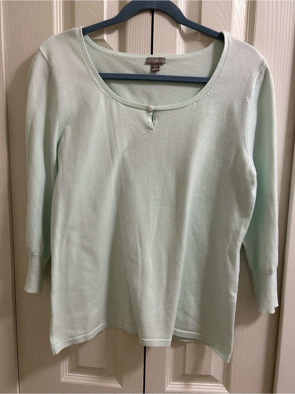 J. Jill Mint Scoop-Neck Long Sleeve Top with Button Accent